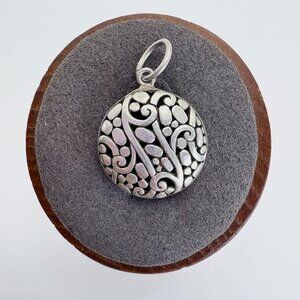 VTG Solid Sterling Silver 925 Scroll Design Circle Pendant Size 1" Length